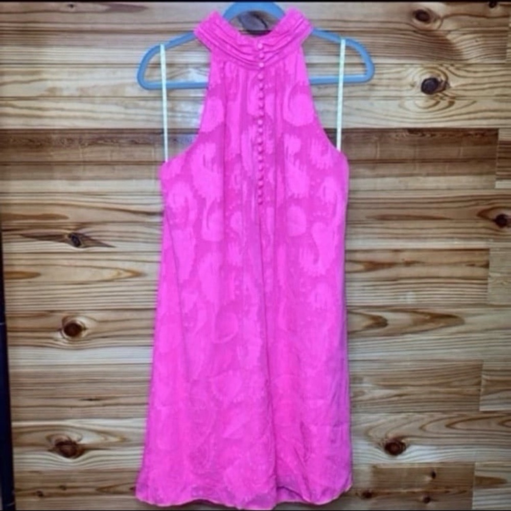 LILLY PULITZER KRISTINE DRESS PINK TANGO TANGERINE DREAM POLY CLIP JACQUARD L
